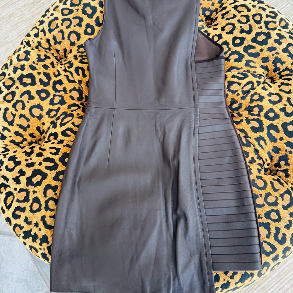 Versace brown leather mini dress